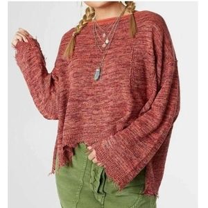 Free People Prism Space Dye Distressed Knit Linen Blend Pullover Sweater S